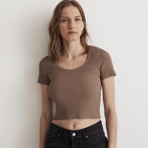 Madewell Womens Pink Ottoman Crop Ribbed Sweater Tee Size Medium